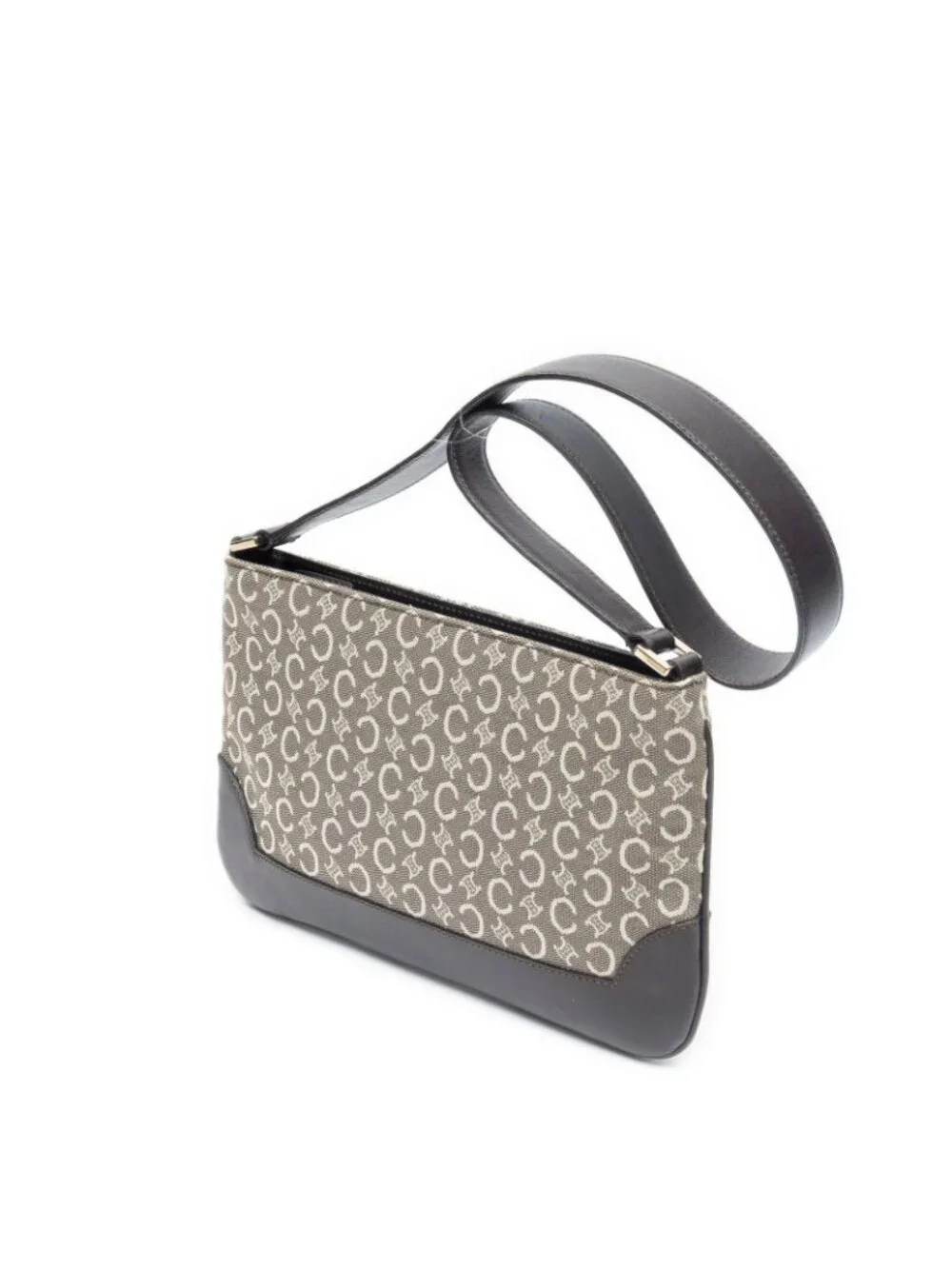 Celine Flap Shoulder Bag Dark Brown Beige C Macadam Canvas